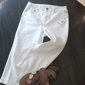 White Straight Stretch denim pants/ capri